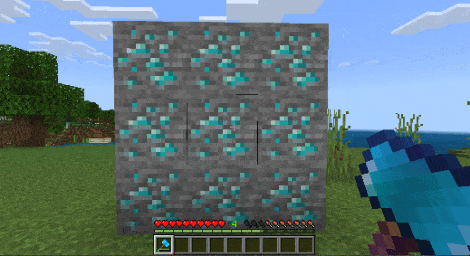 Игрок добывает алмазы с помощью алмазного молота