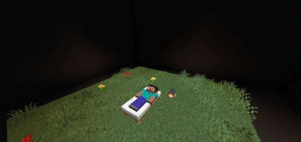 Игрок лег на кровать и отдыхает