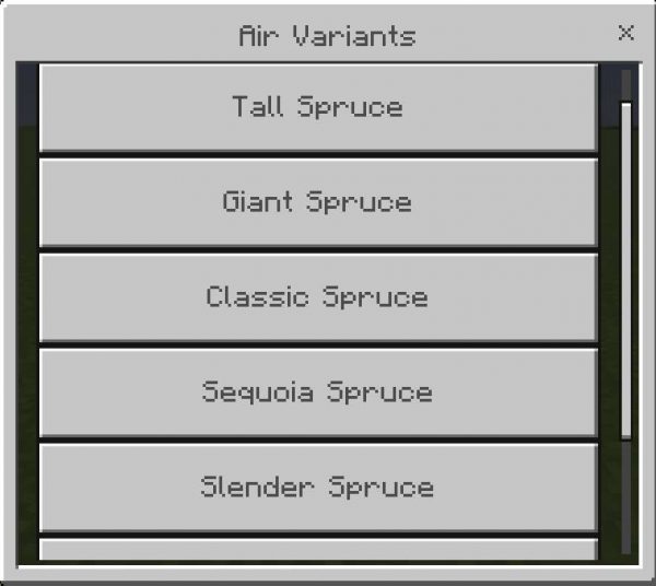 Меню выбора разных вариантов деревьев 2