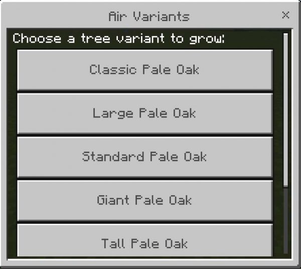 Меню выбора разных вариантов деревьев 3