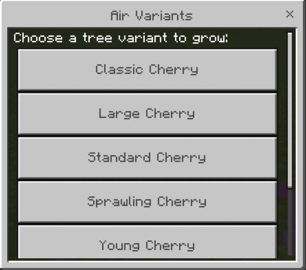 Меню выбора разных вариантов деревьев 4